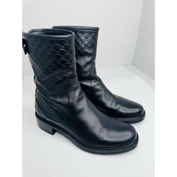 Gucci GG Microguccissima Black Leather Moto Ankle Boots EU 36  Biker Booties - Picture 4 of 13